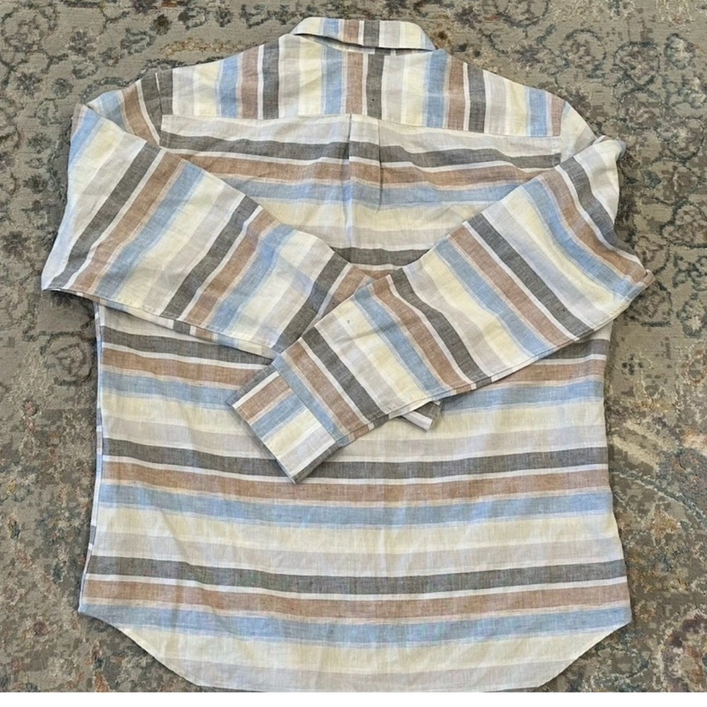 Alan Paine M 55% Cotton 45% Linen Button Down Long Sleeve  5 Button Stripes